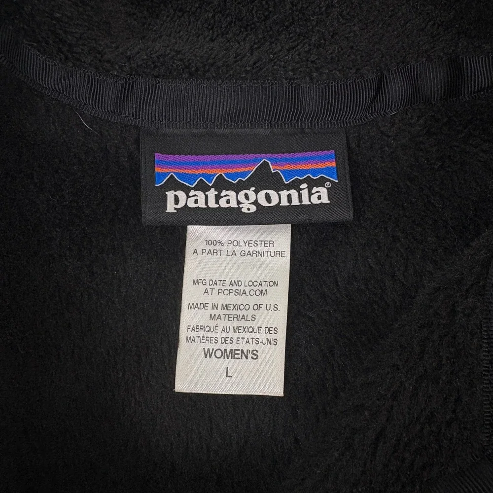 Patagonia Fleece Vest Womens Size Large Black Re-Tool Full Zip Snap Pocket Warm